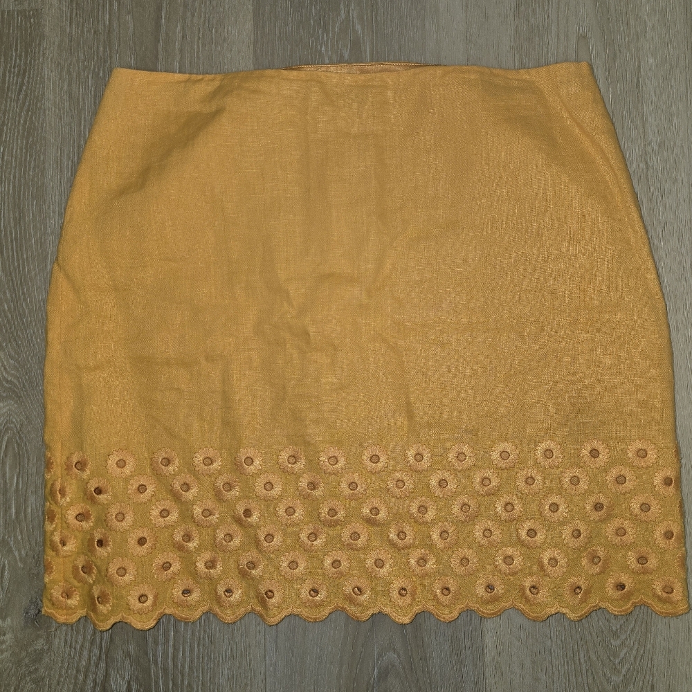 Michael Kors Mustard Eyelet Linen Skirt